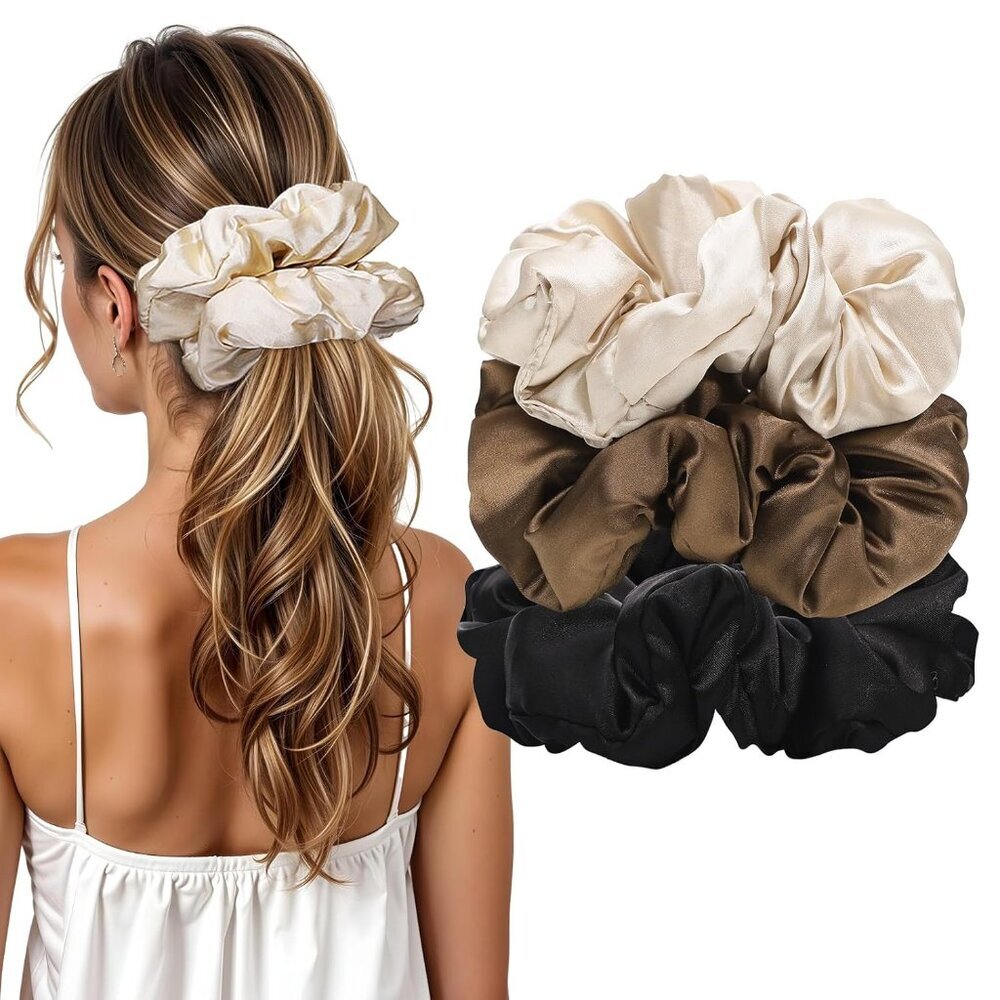 Elegant Large Satin Hair Scrunchies 3pcs For All Hair Types  Stylish Gifts